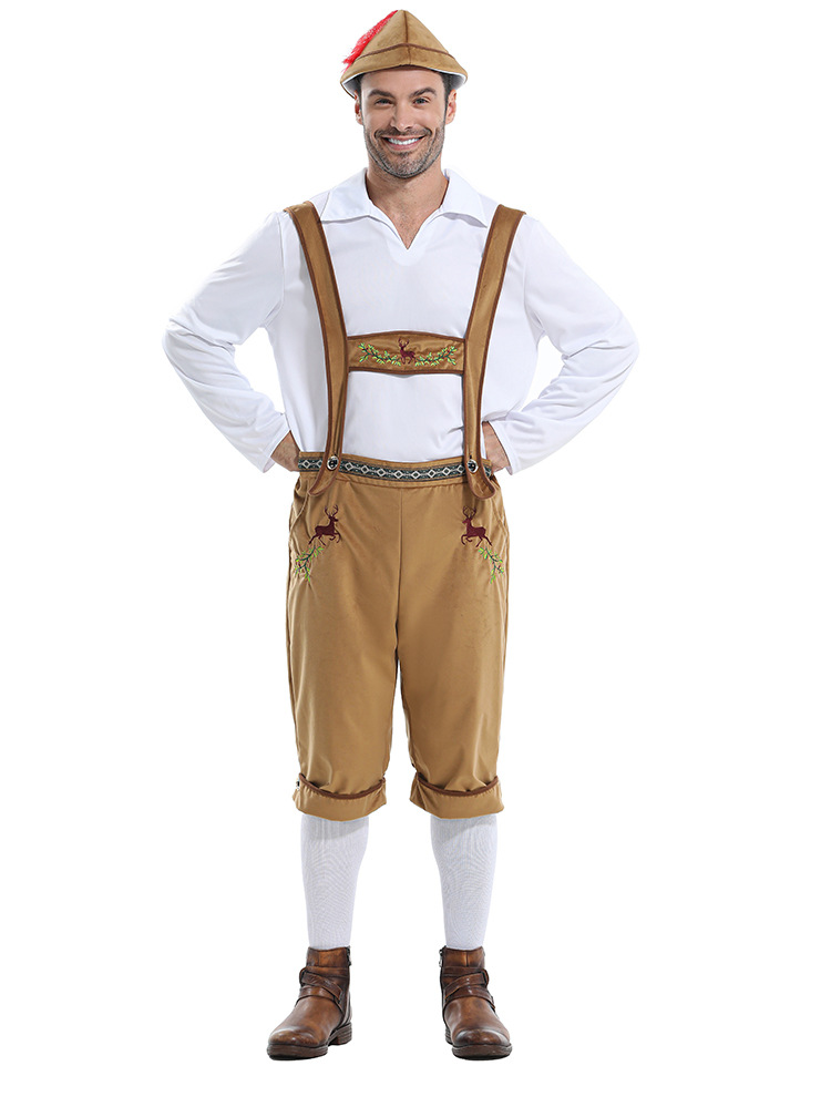 Mens Traditional Oktoberfest Lederhosen Costume Set Bavarian Cultural Outfit